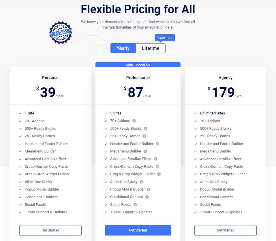 Elementskit Pricing Plans
