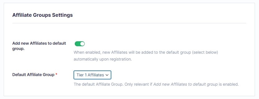Solid Affiliate Group Settings
